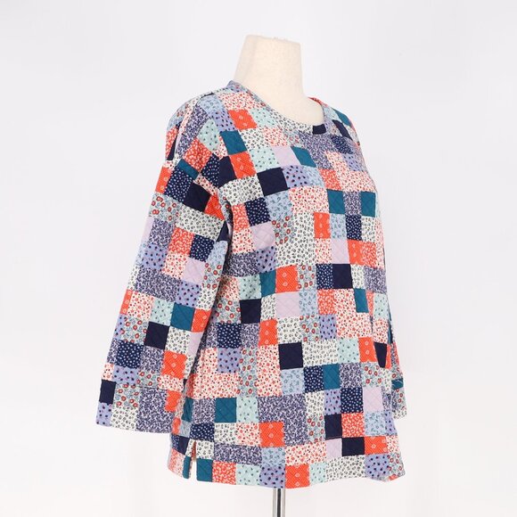 LANDS' END Quilted Crewneck 3/4 Sleeve Cotton-blend Jersey Sweater Size L - Picture 2 of 7